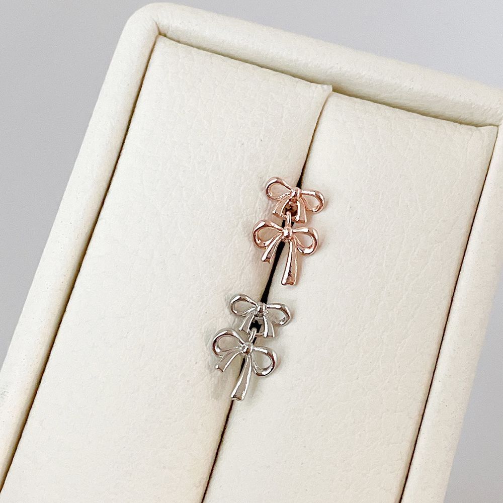 [サージカル]ダブルチェーンリボンドロップ (2Color) 16G ボディピアス キャッチ ピアッシング 軟骨ピアス 16G サージカル 女性 誕生日プレゼント 女友達 ギフト 金属アレルギー 対応