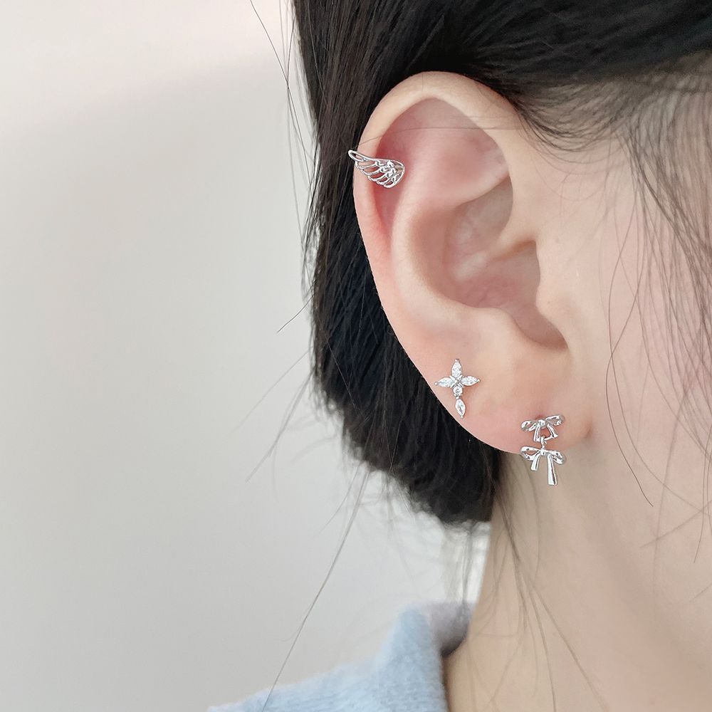 [サージカル]ダブルチェーンリボンドロップ (2Color) 16G ボディピアス キャッチ ピアッシング 軟骨ピアス 16G サージカル 女性 誕生日プレゼント 女友達 ギフト 金属アレルギー 対応