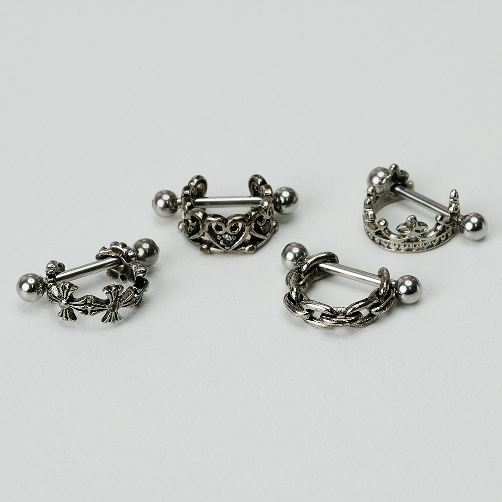 [サージカル]アンティーク シールド (4Type) 16G ボディピアス キャッチ ピアッシング 軟骨ピアス 16G サージカル 女性 誕生日プレゼント 女友達 ギフト 金属アレルギー 対応