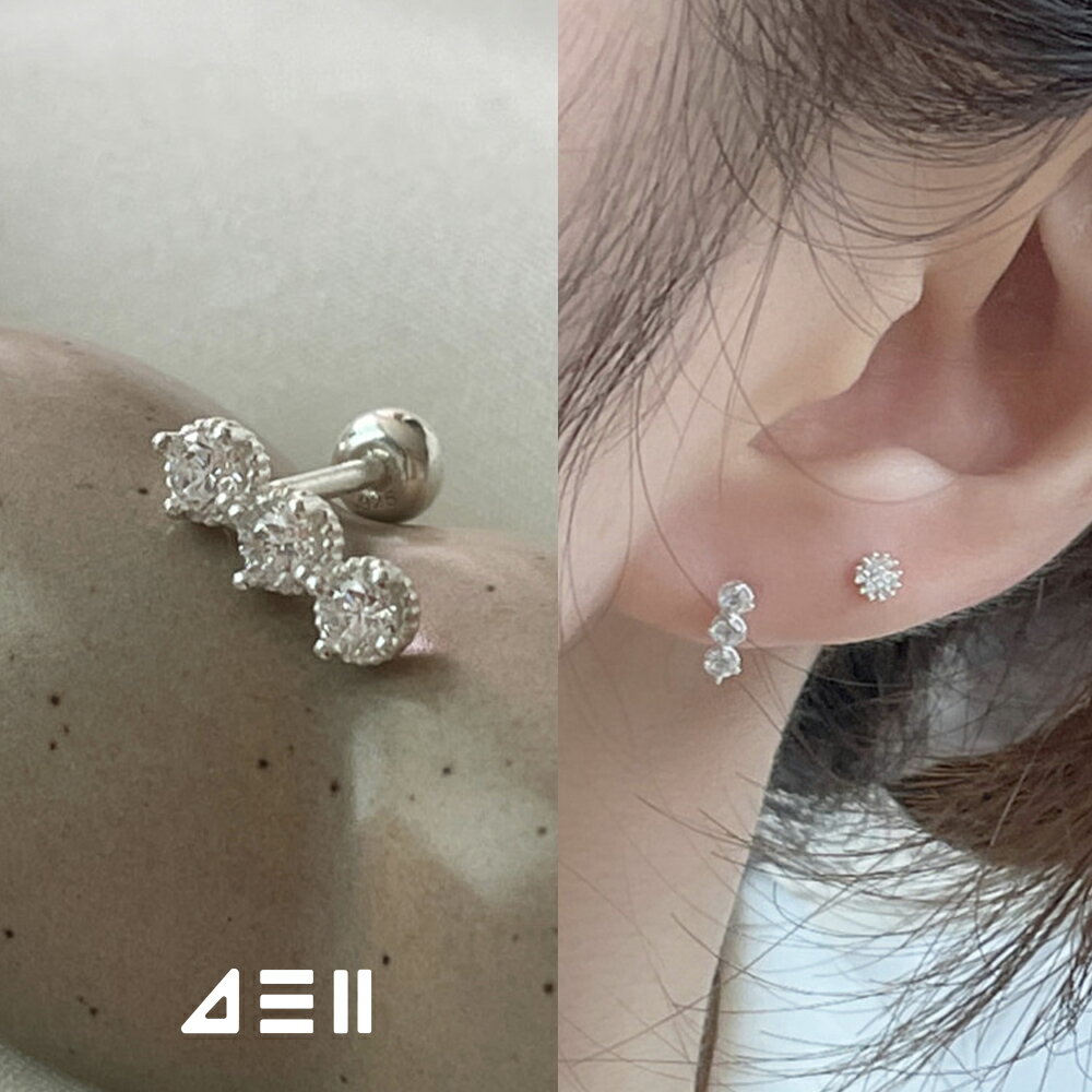 Rakuten - [925 Silver] 3 キュービック ピアッシング 20G トリプルキュービック / 3連ピアス / ラインピアス / バーベルピアス / ストレートバーベル