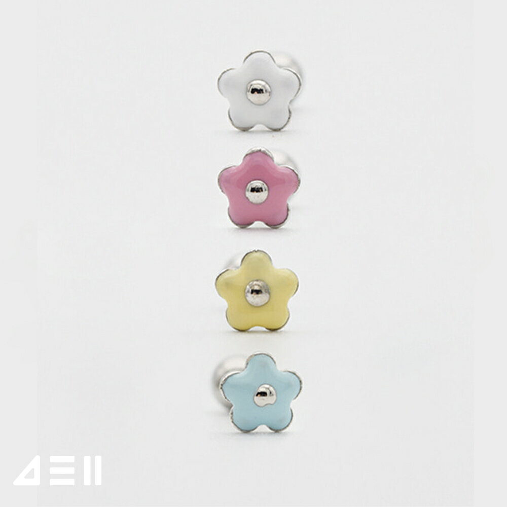 Rakuten - [サージカル]パステル フラワー バーベルピアス (4Color) 16G ボディピアス 可愛い 韓国ピアス ミニ 花