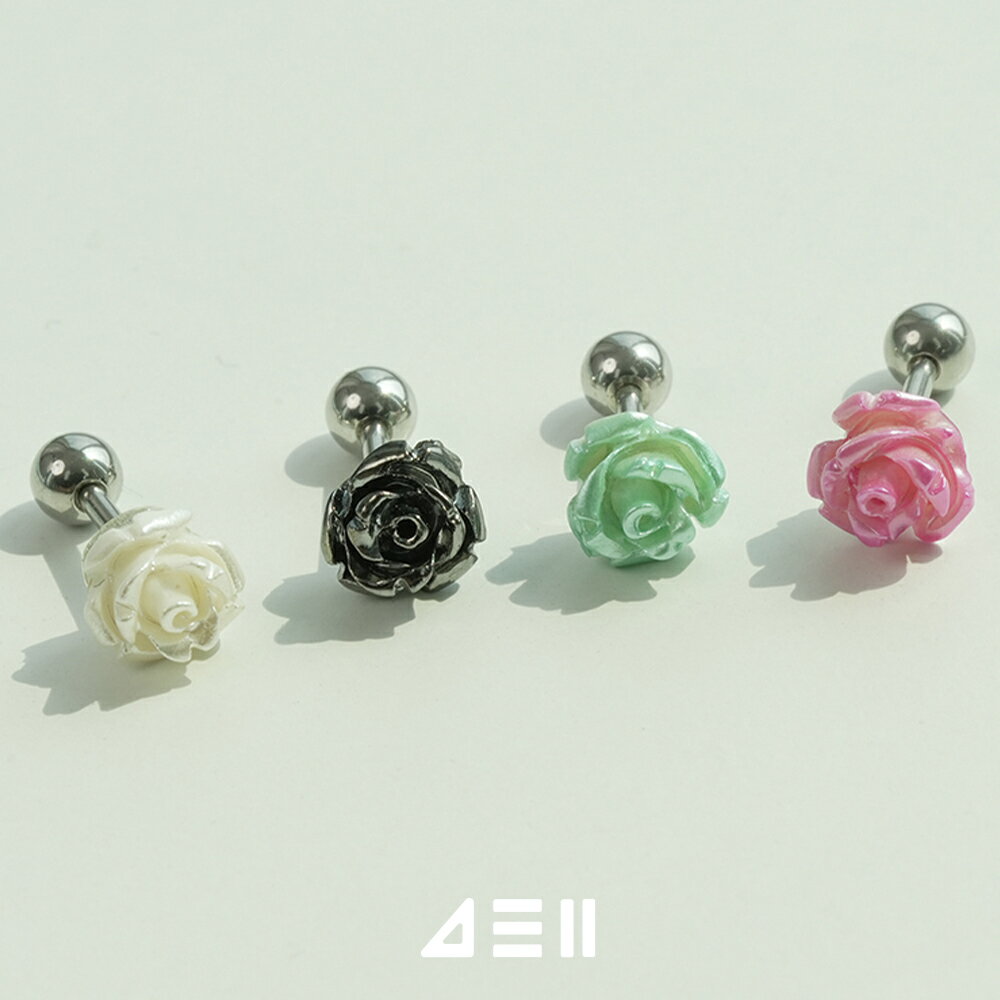 Peridot - [サージカル] パールローズ バーベルピアス 16G 軟骨ピアス 薔薇 フラワー ボディピアス 薔薇ピアス ローズピアス フラワーピアス 花ピアス