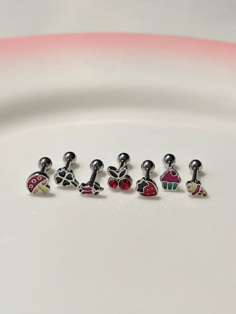 [サージカル]サマー カラー (7type) 16G きのこ クローバー チューリップ チェリー イチゴ カップケーキ アイスクリーム ボディピアス キャッチ ピアッシング 軟骨ピアス 16G サージカル 女性 誕生日プレゼント 女友達 ギフト 金属アレルギー 対応