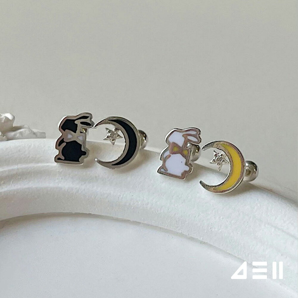 [925 Silver]Moon and Rabbit ピアス 19G 月 ウサギ ボディピアス キャッチ ピアッシング 軟骨ピアス 女性 誕生日プレゼント 女友達 ギフト 金属アレルギー 対応