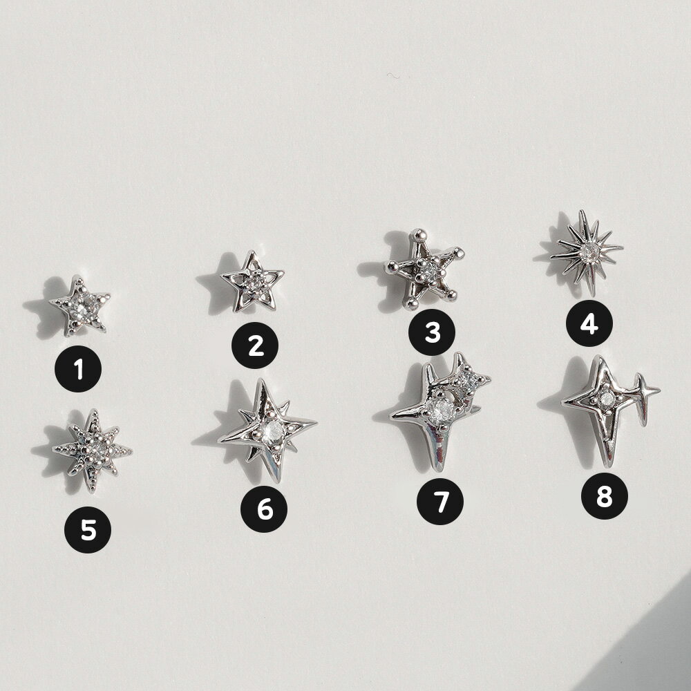 [サージカル]キュービック星 スタースパーク(8Type) 16G 14G ボディピアス キャッチ ピアッシング 軟骨ピアス 16G サージカル 女性 誕生日プレゼント 女友達 ギフト 金属アレルギー 対応