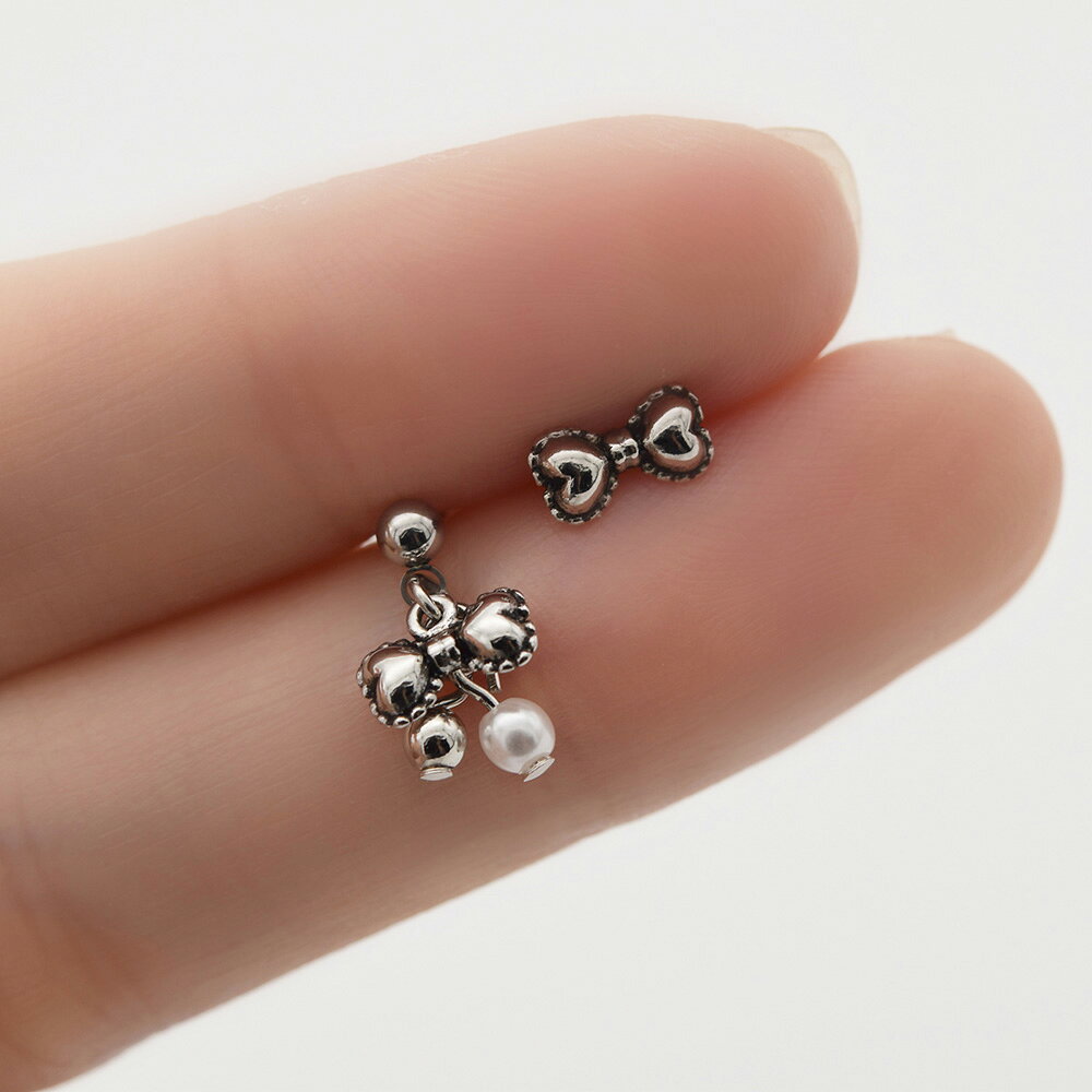 [サージカル]アンティークリボン ピアッシング (5Type) 16Gボディピアス キャッチ ピアッシング 軟骨ピアス 16G サージカル 女性 誕生日プレゼント 女友達 ギフト 金属アレルギー 対応