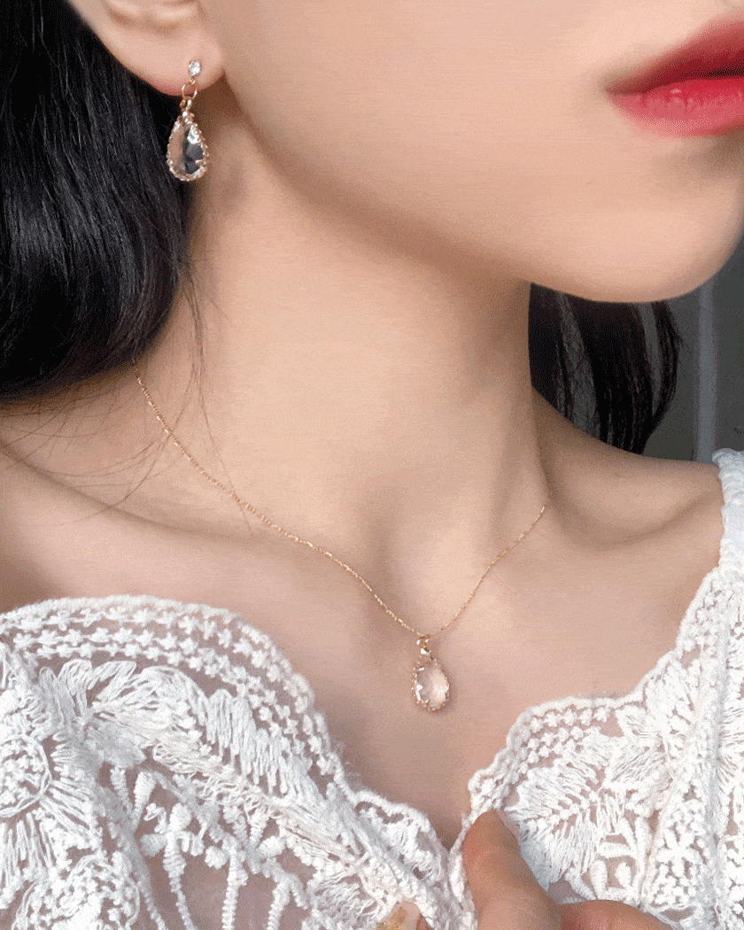 Rakuten - Bright Crystal Earrings & Necklace (2color) 単品, セット