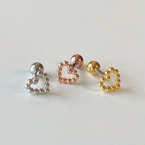[サージカル]ドット ハート ライン (3Color) 16G ボディピアス キャッチ ピアッシング 軟骨ピアス 16G サージカル 女性 誕生日プレゼント 女友達 ギフト 金属アレルギー 対応