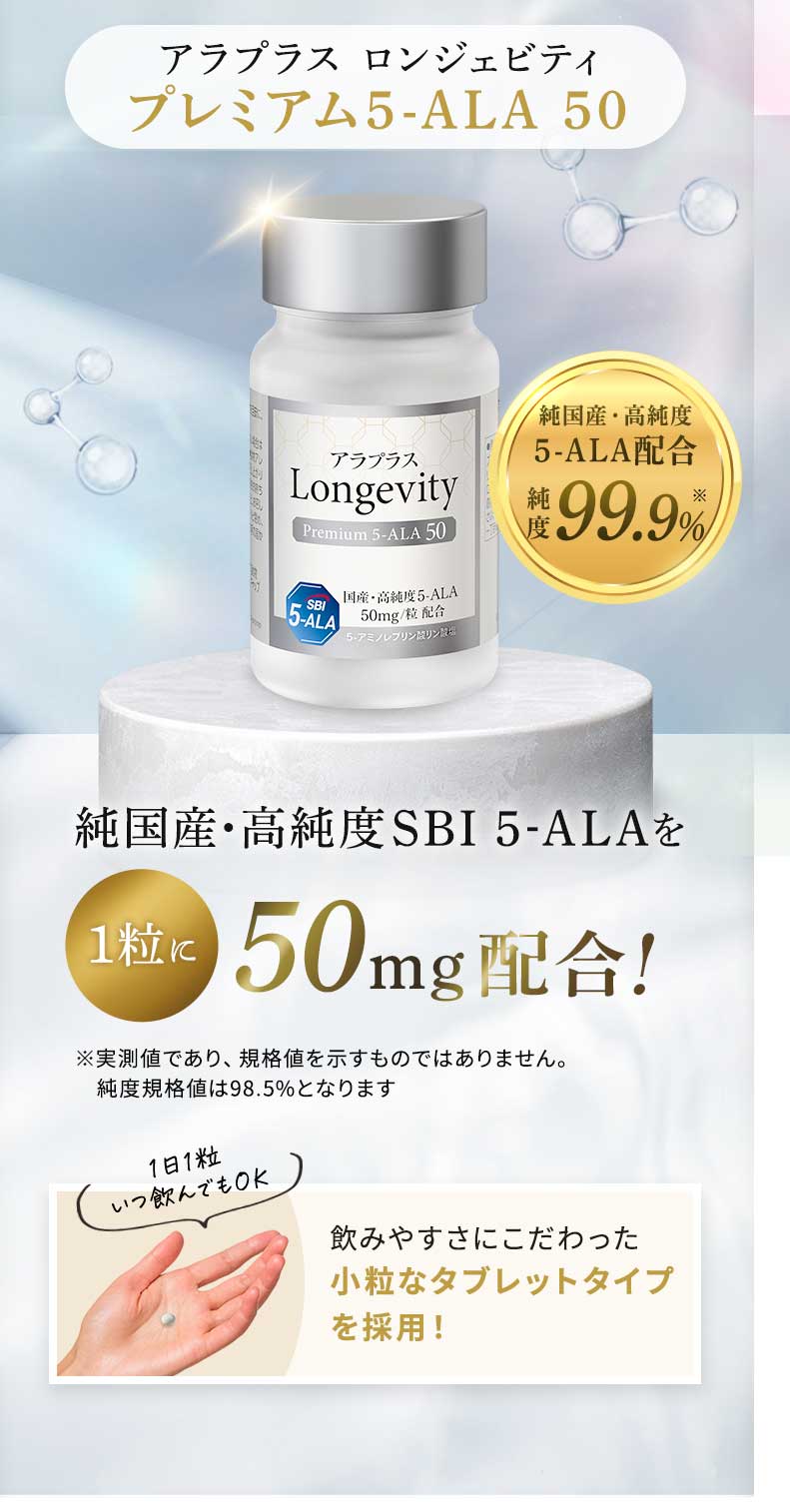 アラプラス ロンジェビティ プレミアム5-ALA 50 30日分 ｜ エイジングケア 5ala サプリメント ミトコンドリア