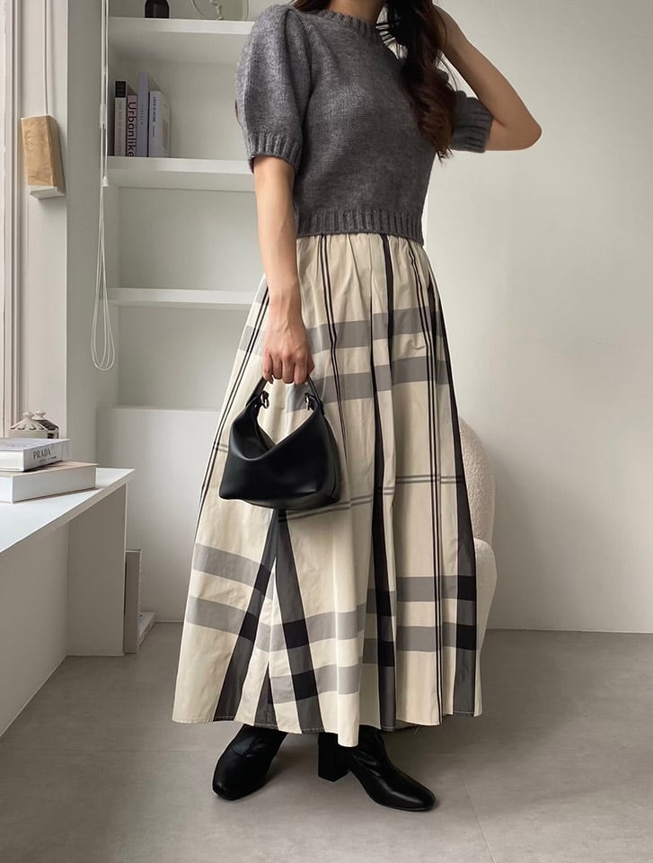 フィフス fifth 低身長 チェックロングフレアスカート レディース ボトムス スカート ウエストゴム ボリュームシルエット ブラック 20代 30代 40代 XS M 低身長【送料無料】のサムネイル