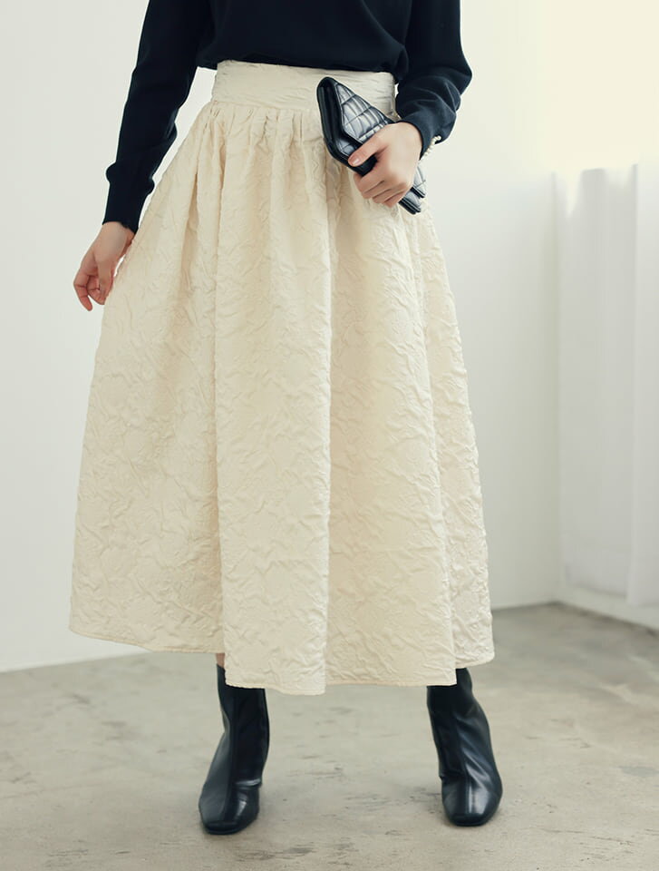 フィフス fifth ジャガードボリュームタックスカート レディース ボトムス ふんわりシルエット ハリ感素材 ブラック 20代 30代 40代【送料無料】低身長のサムネイル