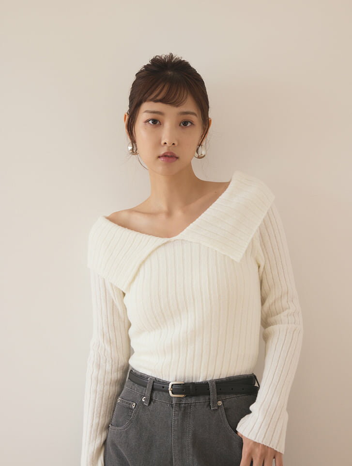 フィフス fifth ビッグカラーニットトップス レディース トップス セーター 厚手 ブラック アイボリー 20代 30代 40代 オフィス カジュアル 【送料無料】