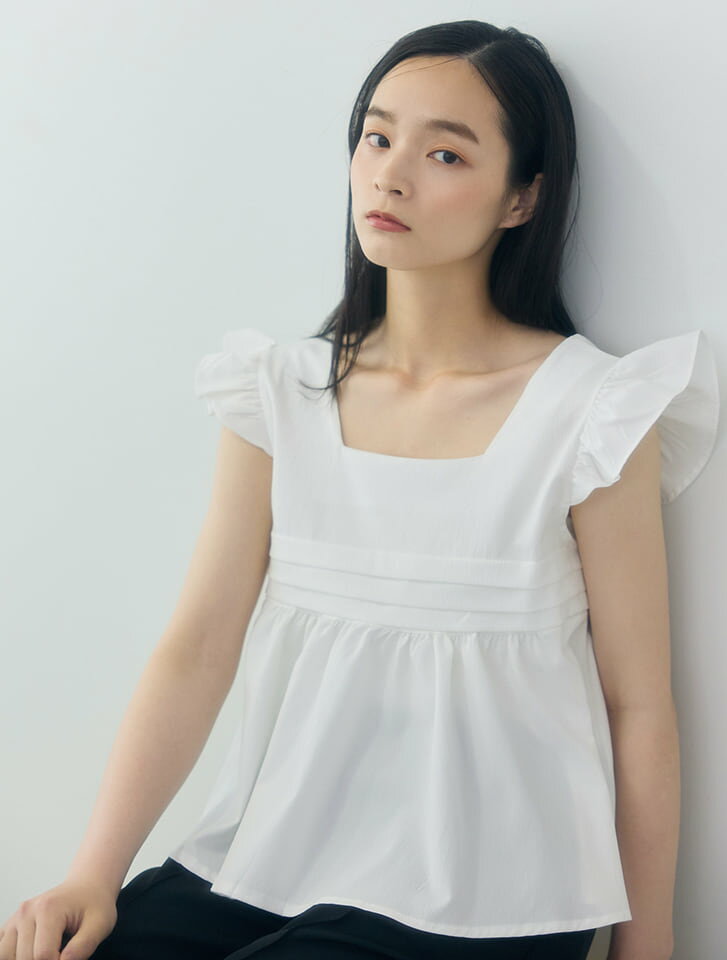 【閉店セール】12/3まで フレアショルダーノースリーブブラウス レディース トップス シャツ ブラウス きれいめ ブラウス オフィス カジュアル 【送料無料】のサムネイル