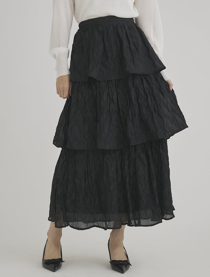 【閉店セール】12/3まで フィフス fifth ワッシャーラメティアードスカート レディース ボトムス スカート フェミニン ブラック ホワイト 20代 30代 40代【送料無料】のサムネイル