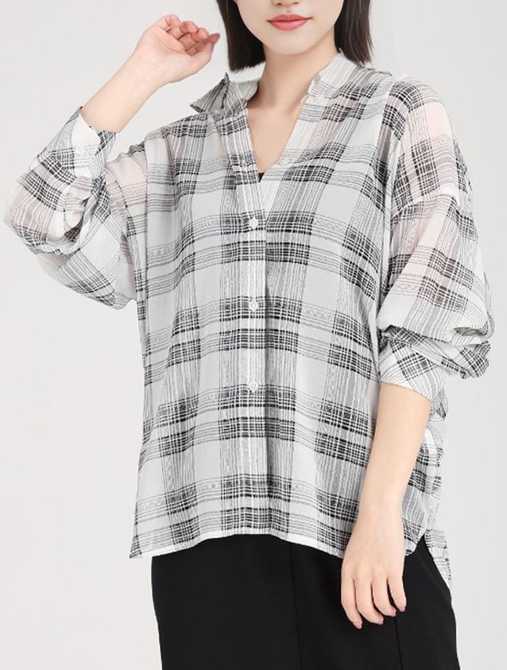 フィフス fifth チェックシアーシャツ レディース トップス シャツ チェック柄 透け感 長め丈 羽織対応 20代 30代 40代【送料無料】のサムネイル