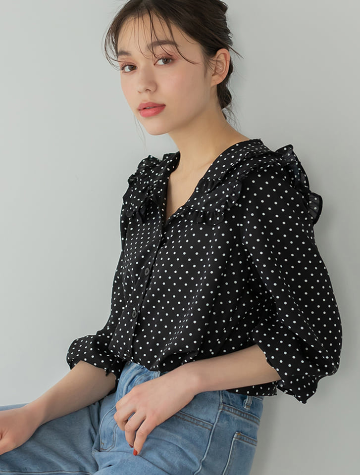 fifth edit sheen 二段フリルカラードットブラウス レディース シャツ ブラウス SH22S8057 【送料無料】のサムネイル