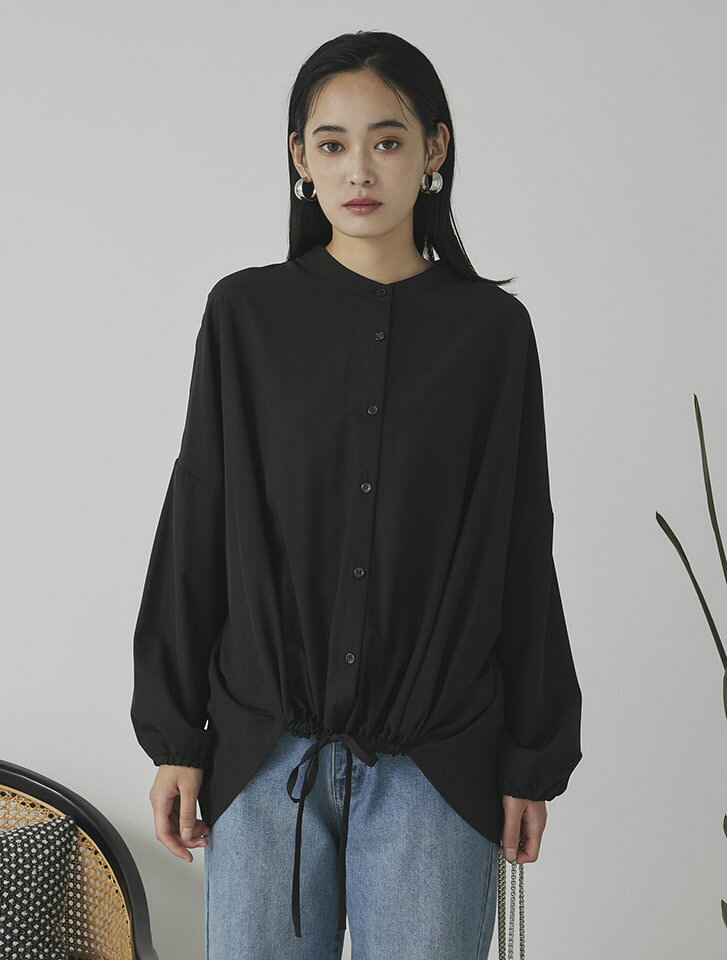 【閉店セール】12/3まで ドロストデザインシャツ レディース トップス 長袖シャツ ギャザーデザイン ブラック エクリュ 20代 30代 40代【送料無料】のサムネイル