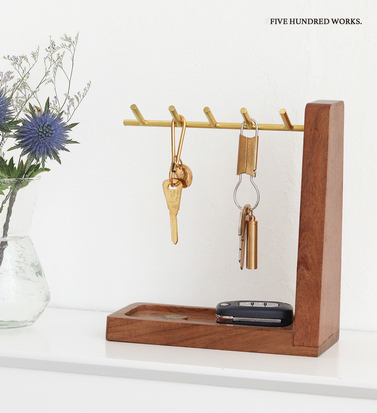 【公式】キースタンド 木製 アカシア キーフックスタンド シンプル 鍵掛け アクセサリースタンド アクセサリー掛け 玄関収納 アンティーク風 腕時計 キー 鍵 インテリア雑貨 ナチュラル おしゃれ 北欧 / 500works / クレエ /