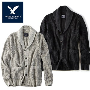 【American Eagle】アメリカンイーグル AE カーディガンメンズ ニット 大きめサイズ XL グレー ダークグレー ae1821 コットン100％