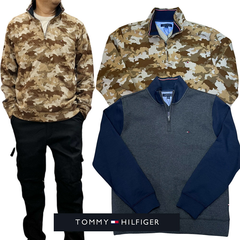 Collaboration - トミー TOMMY HILFIGER メンズ ハーフジップ スウェット　モックネック トレーナー　迷彩 チャコール t600