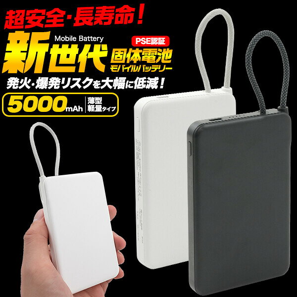 日本メーカープラタ製 5000mAh モバイルバッテリー 準固体 軽量 小型 薄型 固体電池(保護回路付き)　PSE技術基準適合 zakka577