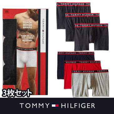 【TOMMY HILFIGER】トミーヒルフィガーメンズ 下着　ボクサーパンツブラック3枚セット/　ネイビー・グレー・レッド　3枚セット t425