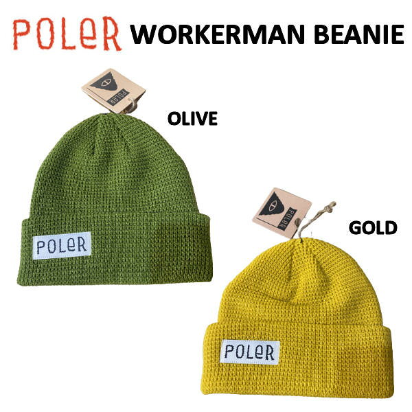 Cap, Hat - 【POLER】ポーラーWORKERMAN BEANIE ユニセックス ビーニー ニット キャンプ サイクロプス ギア アウトドア スケートボード スノーボード 正規品 OLIVE/GOLD【あす楽対応】