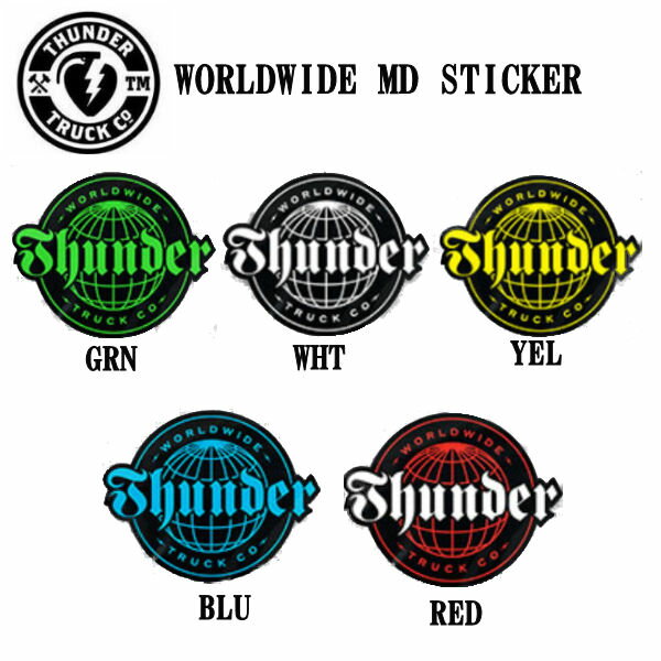 【THUNDER TRUCKS】サンダートラックス THUNDER WORLDWIDE STICKER ロゴステッカー シール ステッカー スケボー 定番 LOGO ロゴ 10.5X8cm Mサイズ【正規品】