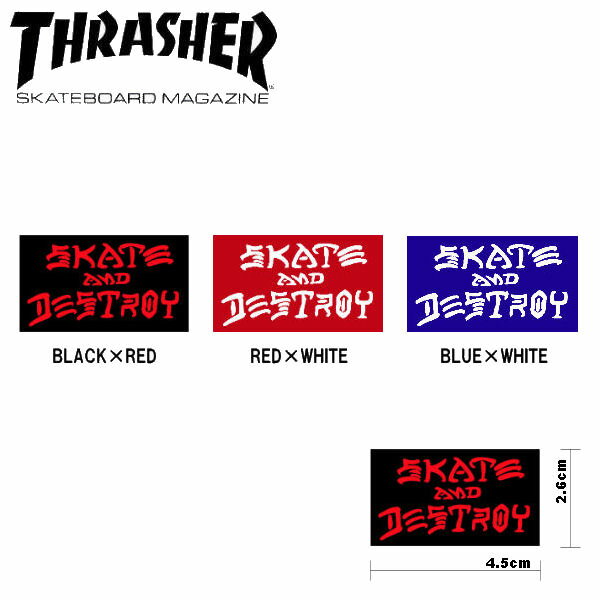 【THRASHER】スラッシャー SKATE&DESTROY S Sticker ステッカー スケートボード スケボー シール 4.5cm 2.6cm 3カラー【あす楽対応】