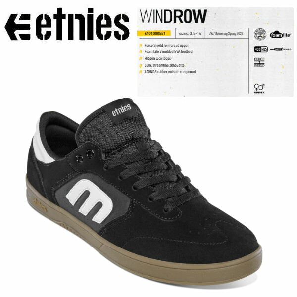 【etnies】エトニーズ WINDROW メンズ ウインドロウ スケートシューズ ミシュラン スケシュー 靴 スニーカー スケートボード 耐久性 25.0cm-28.0cm BLACK【あす楽対応】