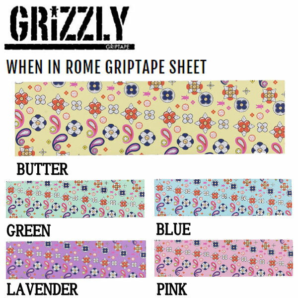 グリズリー WHEN IN ROME GRIPTAPE SHEET グリップテープ デッキテープ スケートボード SKATEBOARD Griptape 9×33 5カラー