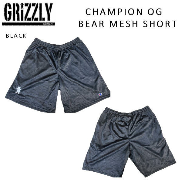 【GRIZZLY】グリズリー 2022 CHAMPION OG BEAR MESH SHORT ミニベアメッシュ ショーツ メンズ スケートボード 人気 定番 sk8 skateboard M/L/XL BLACK【正規品】【あす楽対応】