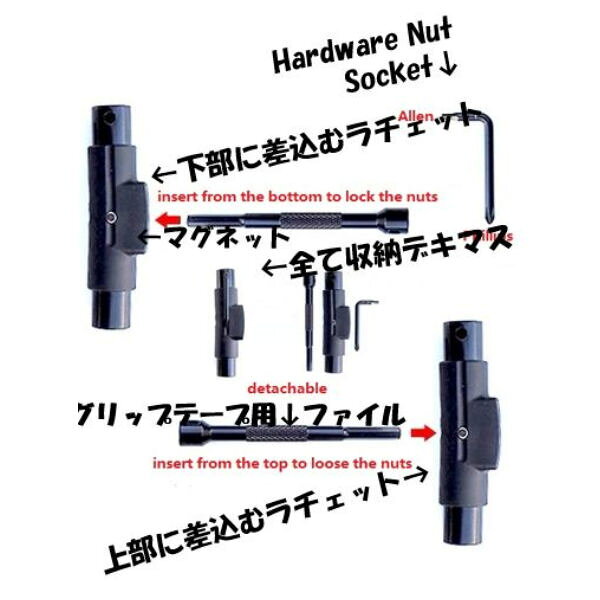 surf&snow 54TIDEの【NINJA】ニンジャ KUNAI クナイ Tツール ラチェット レンチ 脱着式 コンパクト スケートボード スケボー メンテナンス 工具｜アングル3