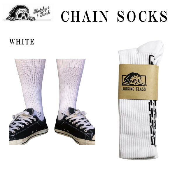 楽天surf＆snow 54TIDE【SKETCHY TANK】スケッチータンク CHAIN SOCKS WHITE 2022春夏 ラーキングクラス LURKING CLASS スケートボード 靴下 ソックス アウトドア キャンプ アート ストリート【正規品】