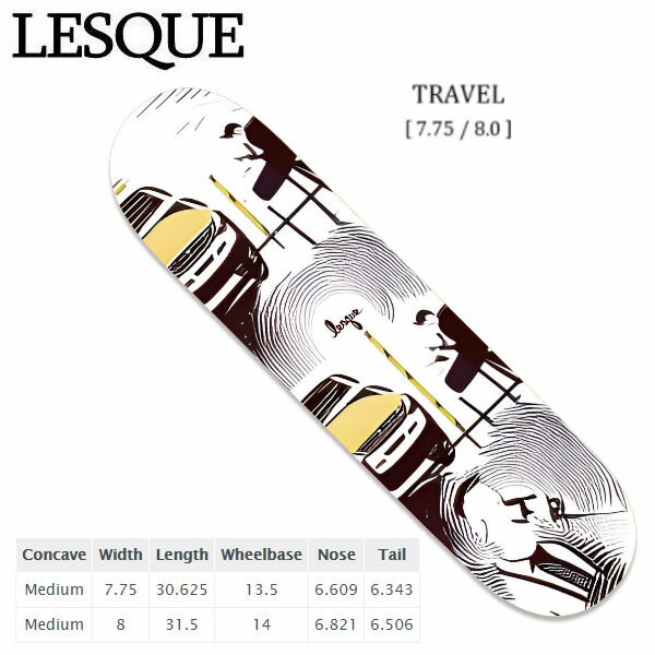 【LESQUE】レスケ TRAVEL チームモデルによるグラフィック 数量限定 ロゴ スケートボード スケート デッキ SKATE DECK SK8 スケボー 板 7.75/8.0【正規品】