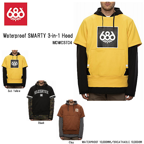 【686】シックスエイトシックス 2020/2021 MENS Waterproof SMARTY 3-in-1 Hoody メンズ ウォータープルーフ スマーティー パーカー Tシャツ セット スノーボード スノーウェア S/M/L/XL 3カラー【あす楽対応】