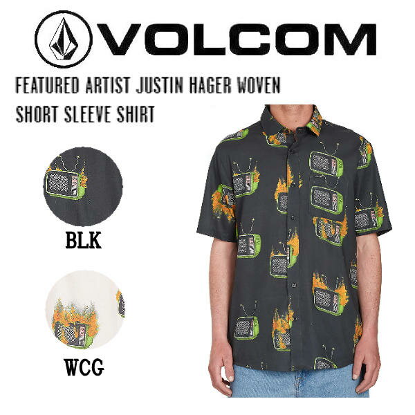 【VOLCOM】ボルコム 2023春夏 FEATURED ARTIST JUSTIN HAGER WOVEN SHORT SLEEVE SHIRT メンズ シャツ 半袖 スケートボード ストリート..