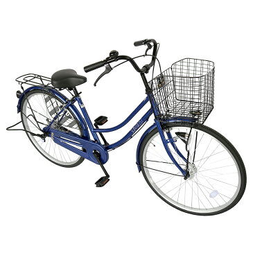 次回入荷未定 自転車 配送先一都三県一部地域限定送料無料 自転車 オートライト ママチャリ 26インチ 通勤 通学 軽快車 サントラスト 変速なし カゴ カギ つき 通学 シティサイクル 260HD ブルー 青