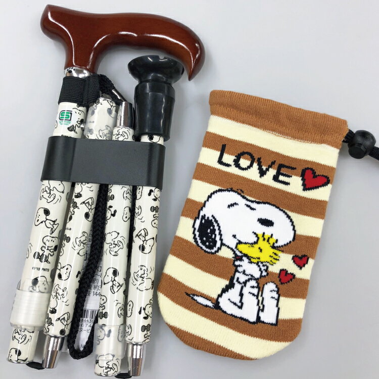 名入れ無料 折りたたみ杖 スヌーピーステッキｘ選べる専用袋セット かわいいデザインだからリハビリなどに若い方にもオススメ 大豆 つえぶくろ 折りたたみ杖 つえぶくろ 安全安心のsgマーク ピーナッツ 仲間柄 ホワイト レッド キャラクター 父の日 母の日 敬老の日