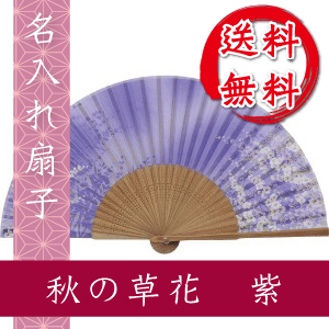 【メール便送料無料/名入れ無料/紙箱入】扇子 秋の草花 紫 紫色の扇子 名入れ/名前入り/敬老...
