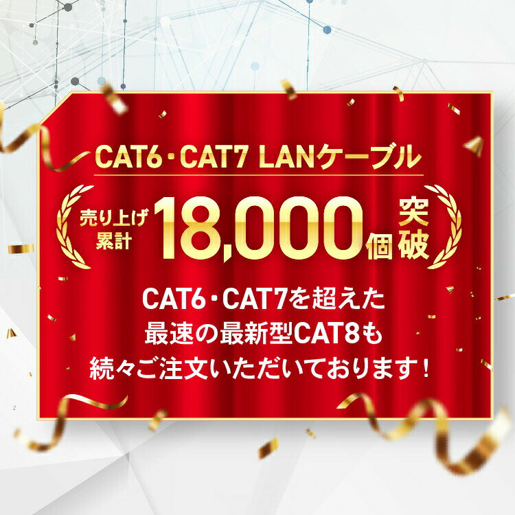 CAT8 LANケーブル 【0.5m】 カテ8 カテゴリー8 ロングケーブル パソコン周辺機器 40Gbps 伝送帯域MHz 40ギガビット イーサネット 金メッキ フラットタイプ ロングケーブル 宅内配線やオフィス、事務所でも長距離にひけるLANケーブル 天井配線 高品質 高速通信 2