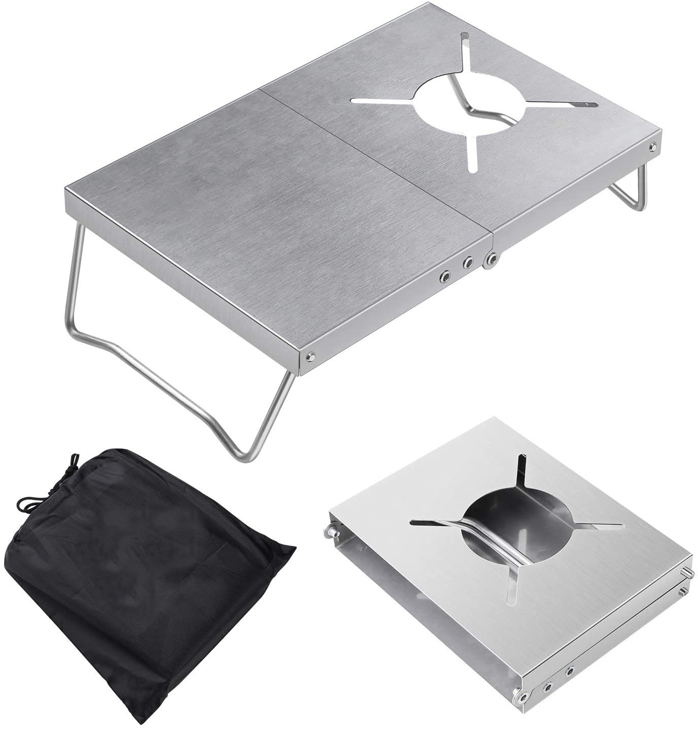 遮熱テーブル 遮熱板 シングルバーナー用 テーブル 軽量 折り畳み ステンレス製 キャンプ用品 ソト SOTO ST-310 イワタニ トランギア 4種類バーナー対応 収納袋付き