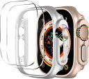 Apple Watch Ultra用保護ケース PC製中空式カバー 強化ガラスフィルム 傷防止 高透過率 気泡ゼロ ワイヤレス充電対応（2色セット）