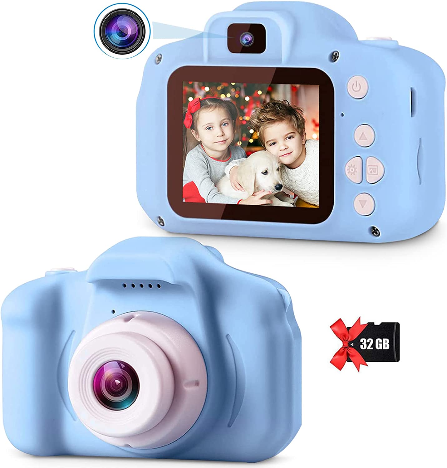 子供用カメラ男の子キッズカメラ子供用デジタルカメラ子どもトイカメラ女の子 男の子おもちゃカメラ1080P HD録画 32GB SDカード2.0インチIPS画面8倍ズーム 800mAhのバッテリータイマー撮影 3～…