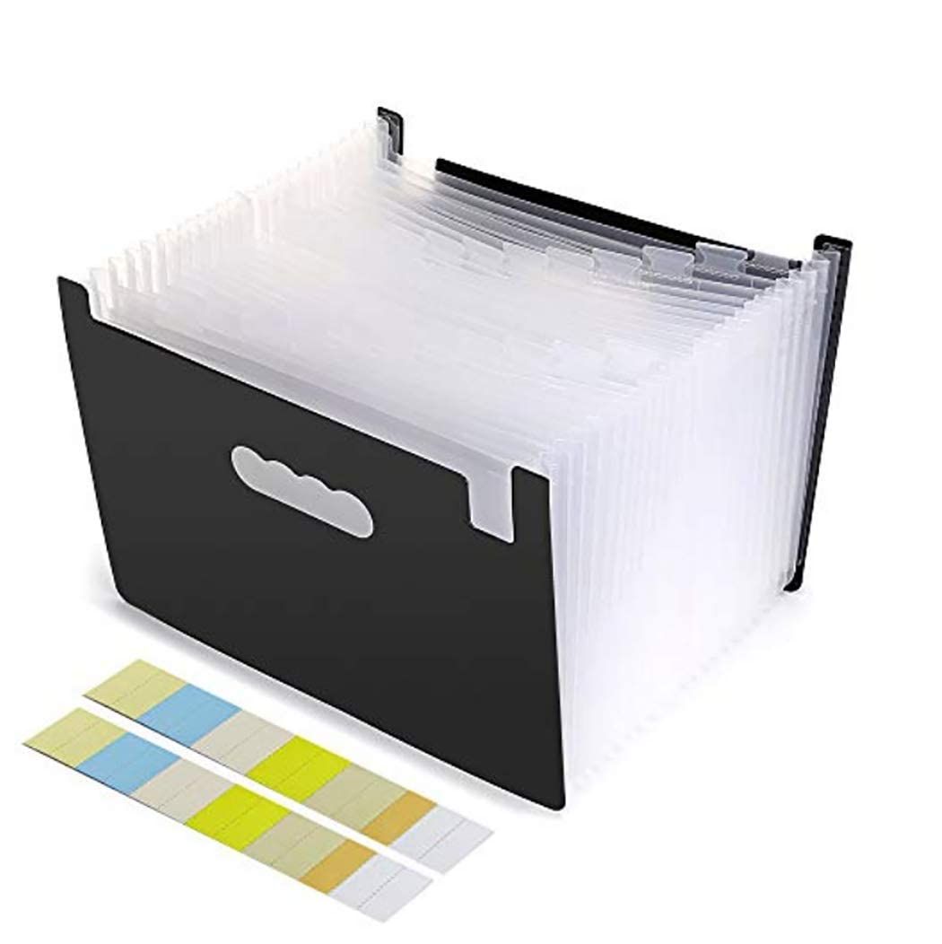 ドキュメントスタンド ファイルボックス A4 ドキュメントファイル 書類収納 オルガン式ファイル 収納ケース 伸縮仕様 大容量 書類入れ (横式 24分類（黒＋白）
