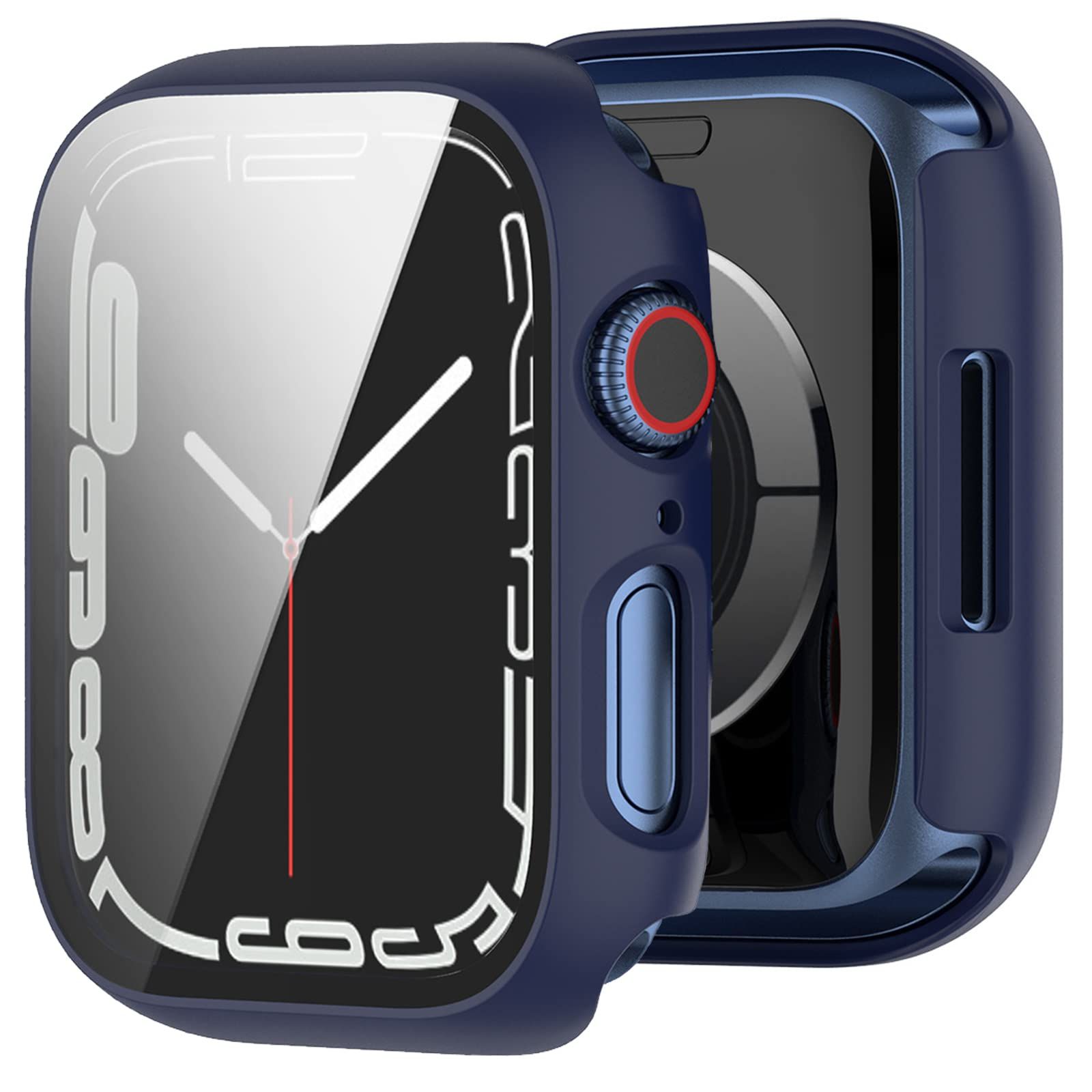 適応Apple Watch8 7カバー 41mm 頑丈なガラスフィルム付きフレーム PC材質 耐衝撃性 シンプル 快適感 油塗装 スクラッチ保護 指紋防止 アップルウォッチSeries8 7一体型のカバー(ミッドナイトブルー 41mm)