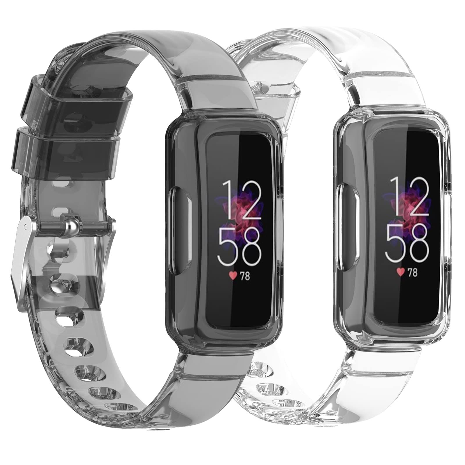 【二つ入り】防水防汗バンド 対応Fitbit Inspire3 ベルト クリア 一体型 スポーツ向け 柔らかいTPU カバー付けベルト 通気性良し 男性 女性 ...