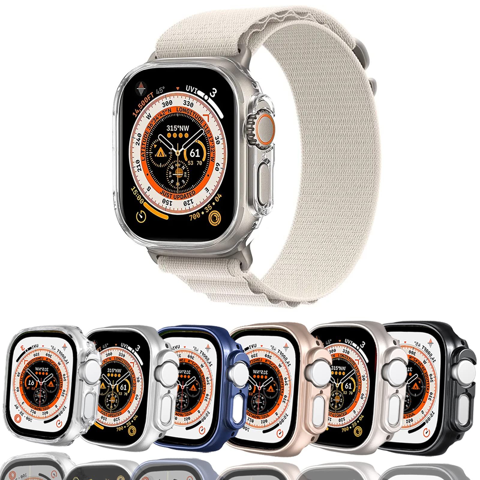 【6色セット】対応Apple Watch Ultra 49mm 用ケース 保護バンパー PC材質 薄型軽量 光沢 頑丈 衝撃保護 装着簡単 キズ防止 防塵 アップルウォッチ Ultra フレーム