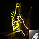 手持ちビール瓶ネオンサインイエロー&ウォームホワイトハンドリードネオンライトビールレターバーパブストアショップの誕生日パーティーの装飾用の装飾的なウォールライト...