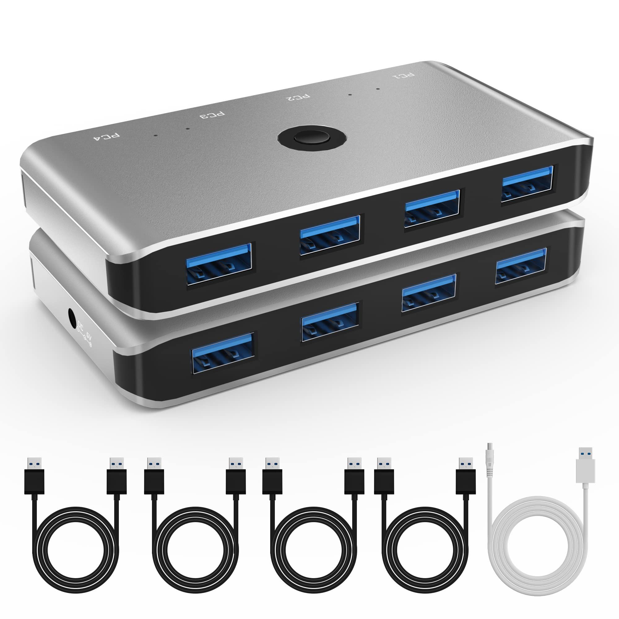 USB 3.0 切替器 4台PC用 切り替え 4入力4出力 USBセレクター 高速転送 USBハブ プリンタ マウス キーボード ハブなどを共有KVMスイッチ 手動 PC切り替え 機（1.5m USB A-Aデータケーブル×4と0.7m充電ケーブル×1）